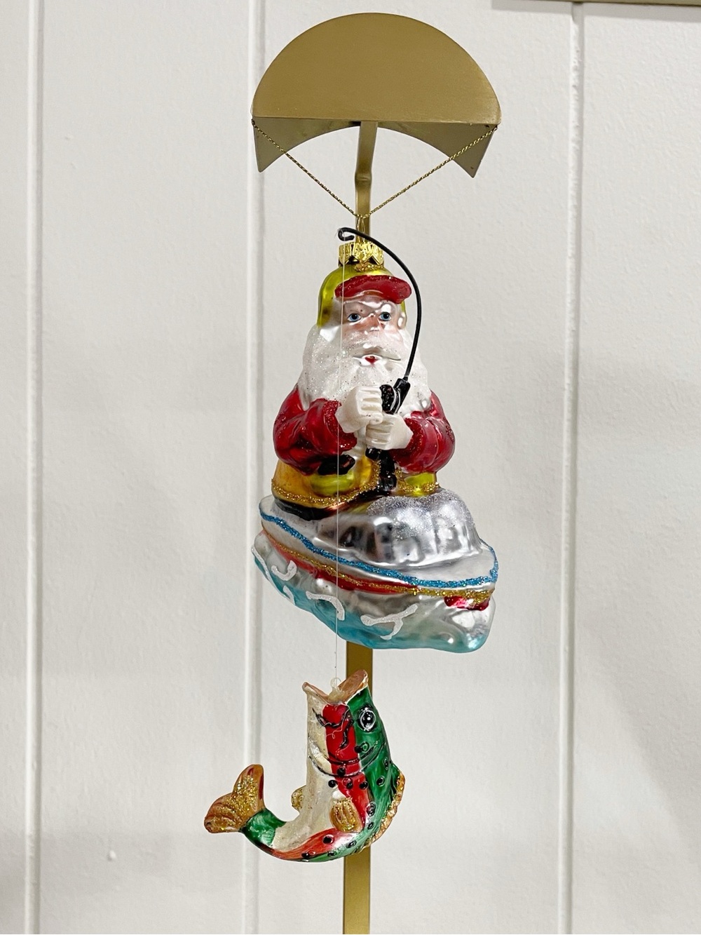 Santa Fishing Glass Ornament - Holiday Home Decor